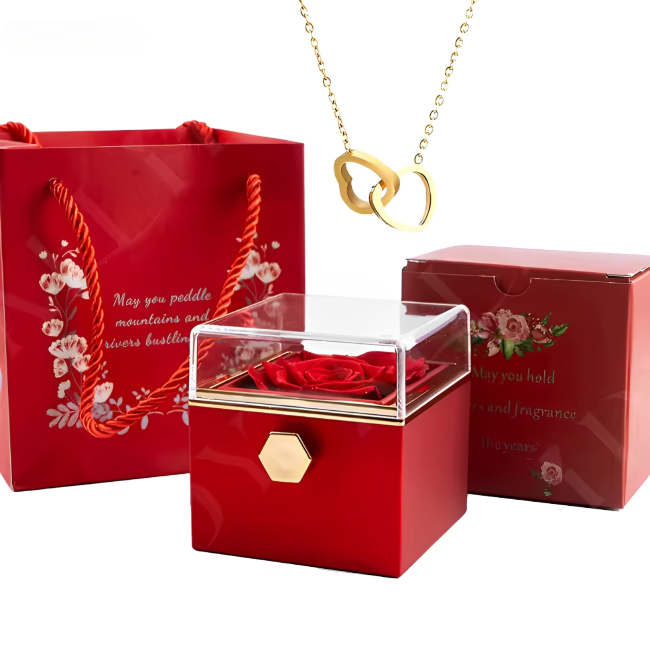 Forever Rose Box W/ 18K Gold Necklace